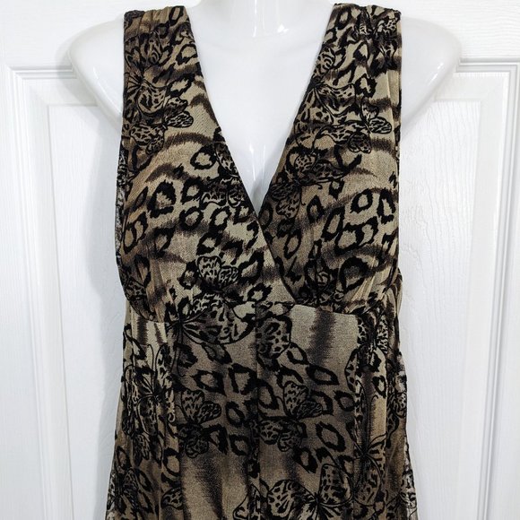Frank Lyman Design Black/Tan/Bronze Halter Criss-Cross Back Butterfly Dress - 10 - Picture 2 of 12